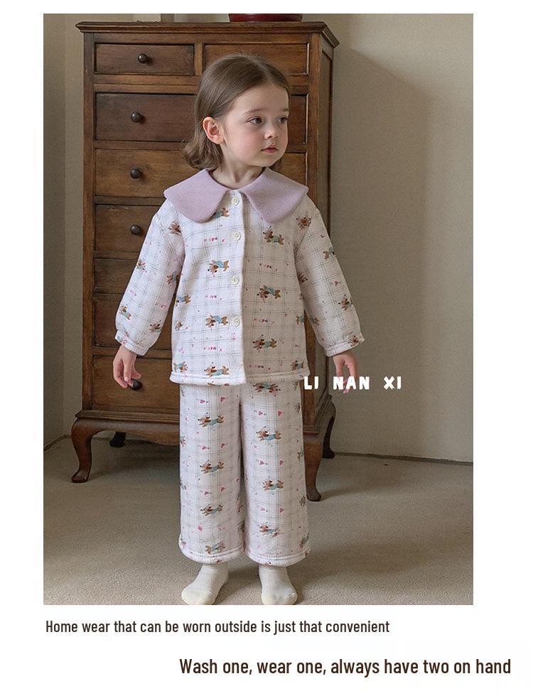 Girls' Winter Fleece-Lined Pajama Set - Comfortable & Warm 2025 New Style