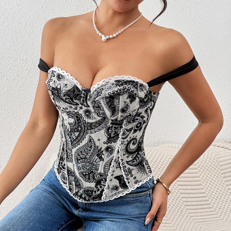 Европейско-американская дерзкая девушка Французский жаккард Костяной корсет-камисоль M