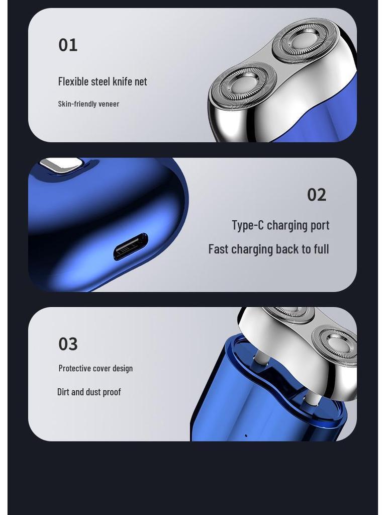 Men's Rechargeable Portable Electric Double-Head Shaver, Washable with Magnetic Blade.
