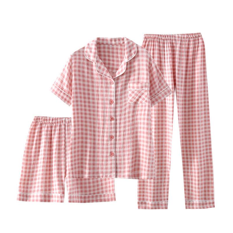 Cotton Gauze Couples Sleepwear Set With Sleeveless Shorts For Summer Home Lounge