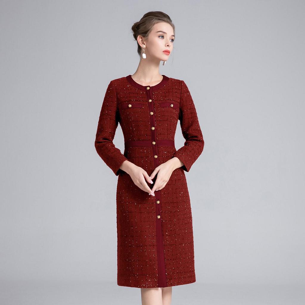 Elegant Single-Breasted Coat Dress for Middle-Aged Women - Perfect for Autumn and Winter