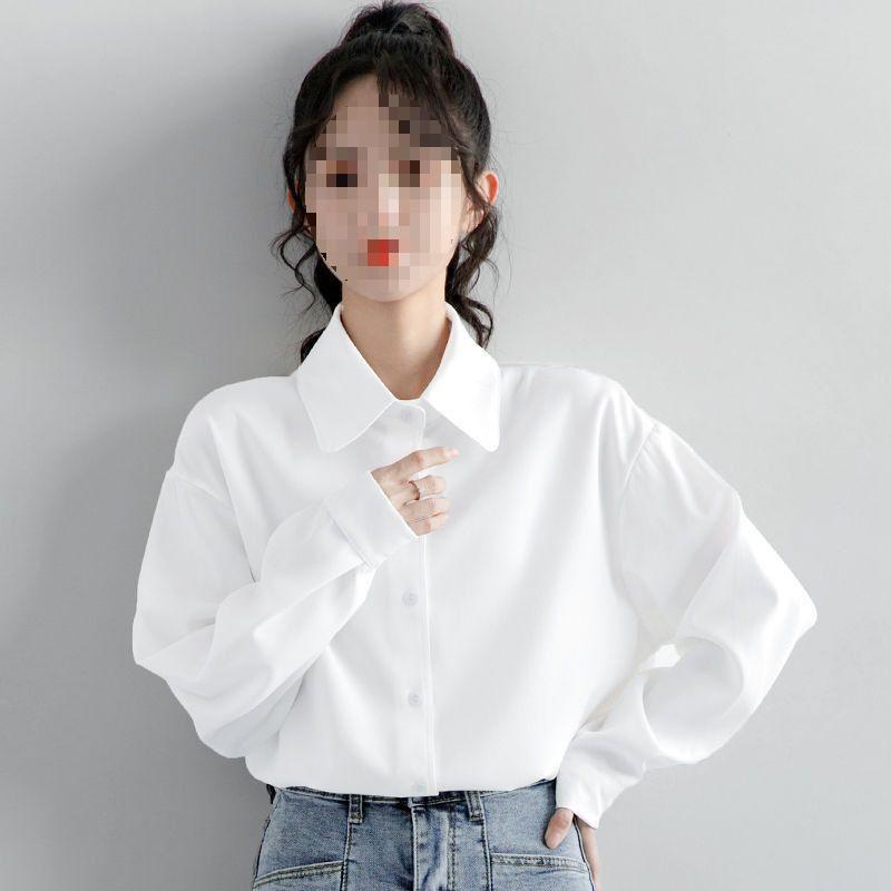 2025 Women s White Long Sleeve Loose Base Shirt - Perfect for Spring & Autumn XL