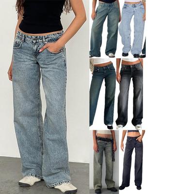 Jean Baggy pour femme tendance taille basse décontracté coupe droite jean boyfriend pantalon en denim avec poche streetwear