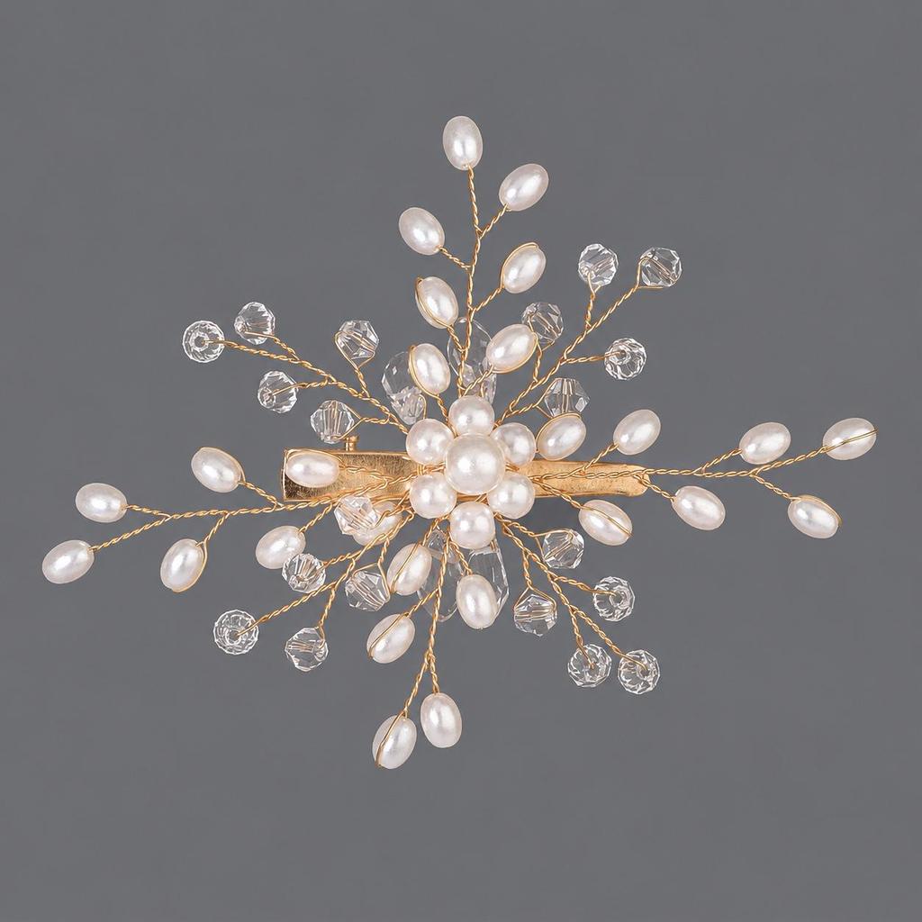 Handmade Flower Hair Clip with Alloy, Pearl and Drip Oil - Bridal Wedding Headwear Accessory