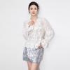 Women's V-Neck Lace Top with 3D Embroidery Design