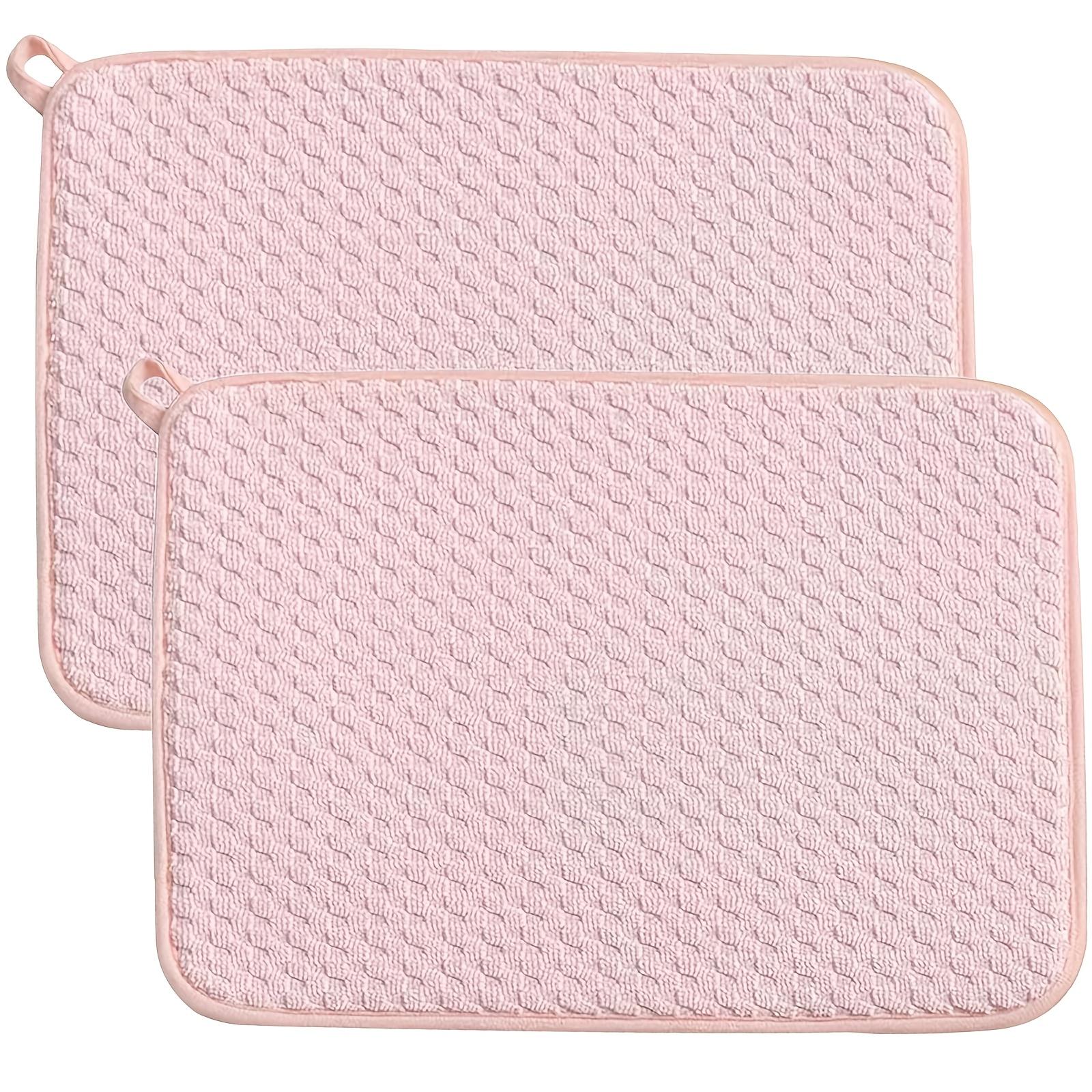 2 Pack Pink Dish Drying Mats for Kitchen Counter, 2 Pack Dish Drying Mat Drying Pad, Dish Rack Drainer Mat, Kitchen Mat 14.96*19.69inch