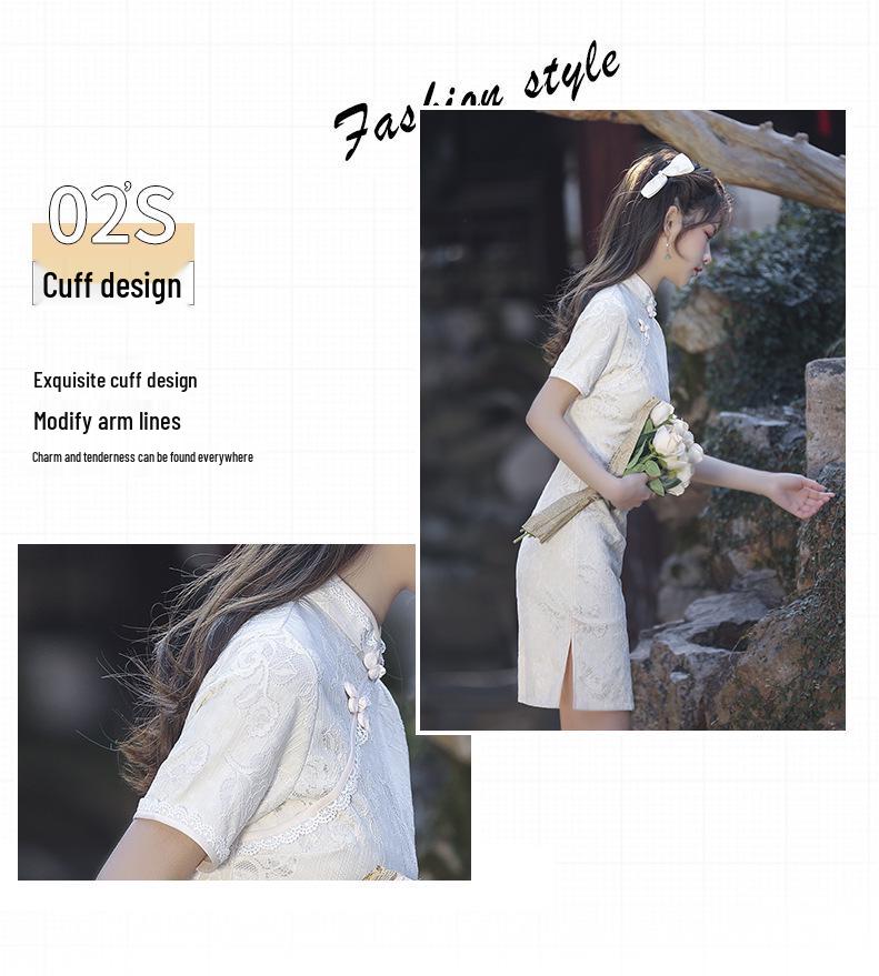 Petite White Retro Cheongsam 2025: Autumn High-End Short Dress for Girls