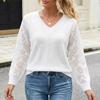 Women Loose V Neck Hollow Out Long Sleeve Knitted Casual Pullover Sweater Top