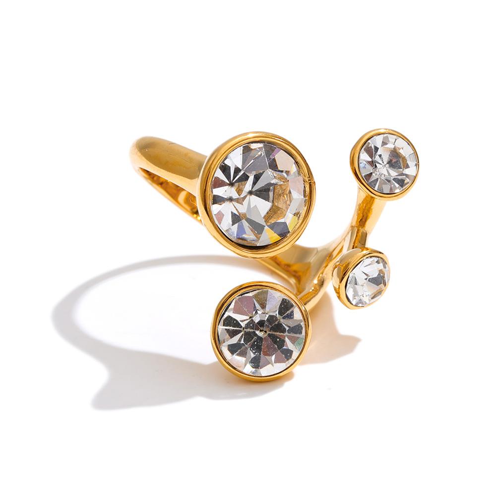 Yhpup Stylish Unique Stainless Steel K9 Crystal Adjustable Ring 18K Gold Color PVD Plated Popular Aesthetic Jewelry PVD Plated resizable