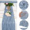 Dusty Blue Gauze Boho Table Runner Rustic Semi Sheer Fabric Cheese Cloth Table Runner Birthday Party Wedding Bridal Shower Decor