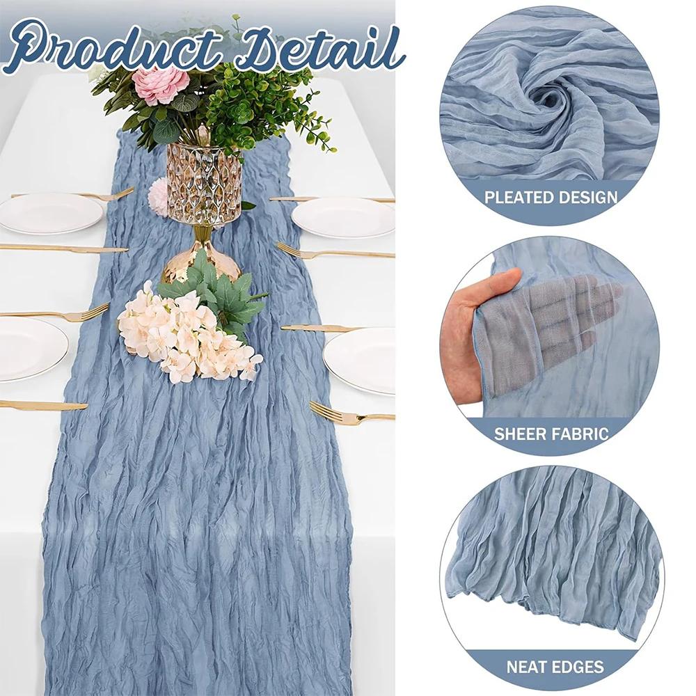 Dusty Blue Gauze Boho Table Runner Rustic Semi Sheer Fabric Cheese Cloth Table Runner Birthday Party Wedding Bridal Shower Decor