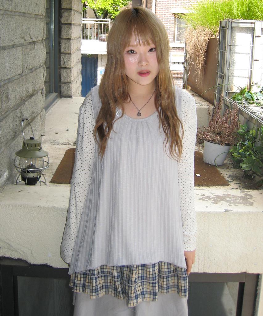 Some Place Check Layered Flower Snap Point Shirred Sleeveless Mini Flare Dress [Pink]