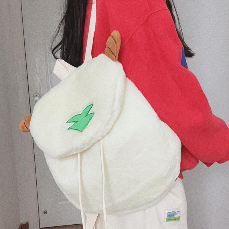 Cute Cartoon Plush Sheep Backpack For Students White Color Soft Embroidered School Bag