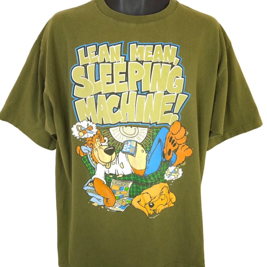 Vintage Bear Cartoon T Shirt Mens Size XL Green 90s Lean Mean Sleeping Machine S
