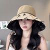 Hat women's spring and summer new bow knitted empty top hat vinyl sunscreen beach sunshade printing folding sun hat
