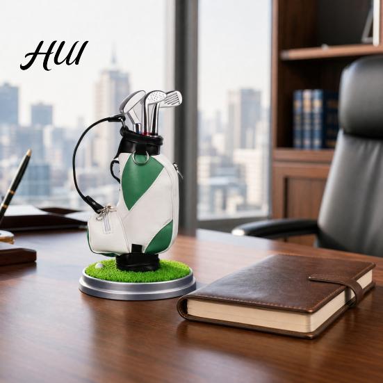Practical Office Supplies Men Golf Pen Holder Set, Mini Bag Desk Organizer with 3 Set Club Pens, Novelty Decor for Men, Business Gift Desktop