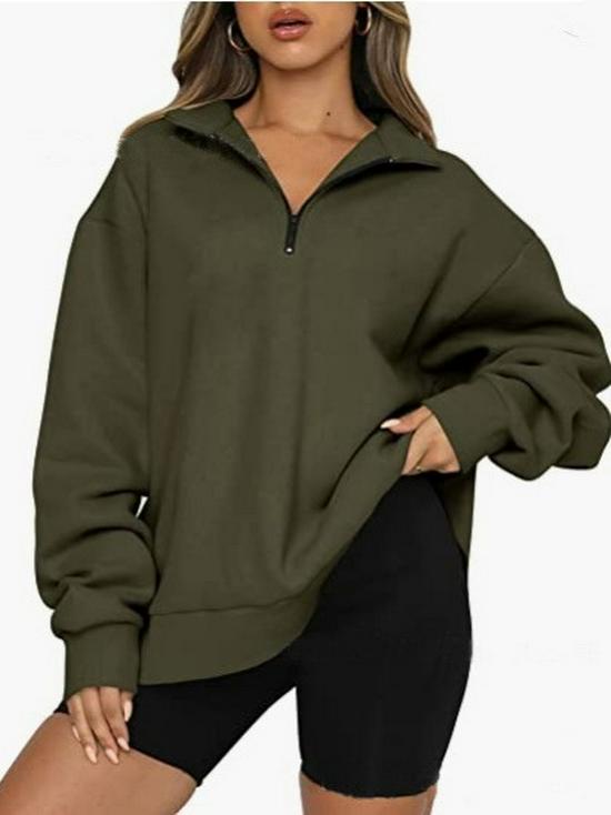 Women's Half-Zip Fleece-Lined Sweatshirt: European and American Autumn/Winter Casual Long Sleeve Top