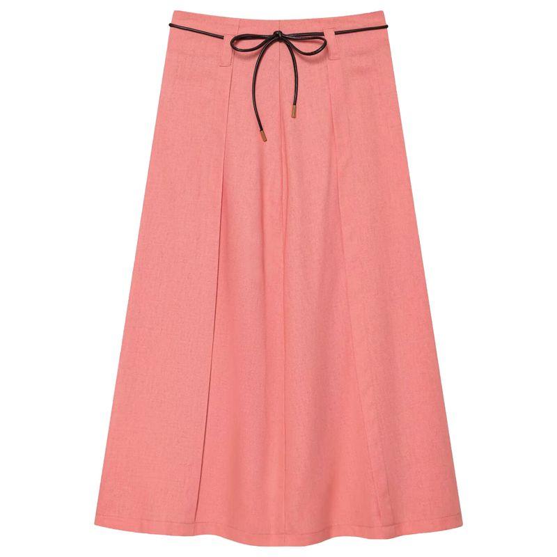 

Zaprha 2025 Summer New With Belt Bowknot Decoration Linen High Waist Midi Skirt 2153939 Peach L