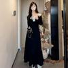 French Small Fragrance Hepburn Style Black V-neck Dress Children's Autumn and Winter New High-end Inner Dress