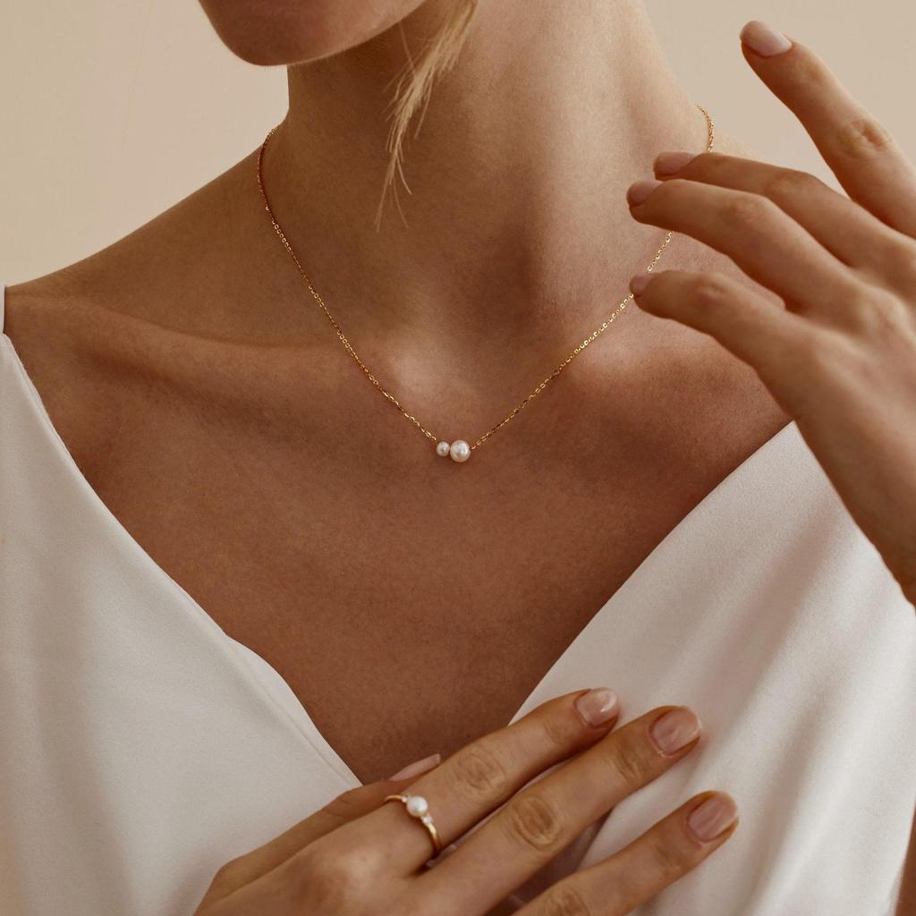 Cross-border Fashion: Simple Gold Chain Necklace with Faux Pearl Pendants