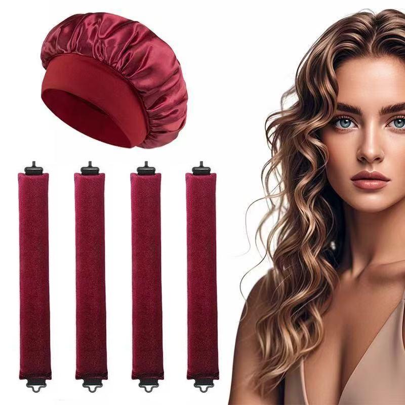 

4pcs Heatless Hair Curlers Set with Sleep Cap - Non-Damaging, Large Wave Styling