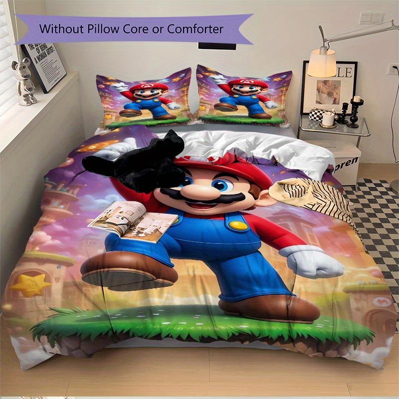 3pcs Super Mario Pattern Printed Bedding Set, Soft and Comfortable Quilt Cover for Bedroom, Guest Room (1 Duvet Cover + 2 Pillowcases, Pillow Core Not