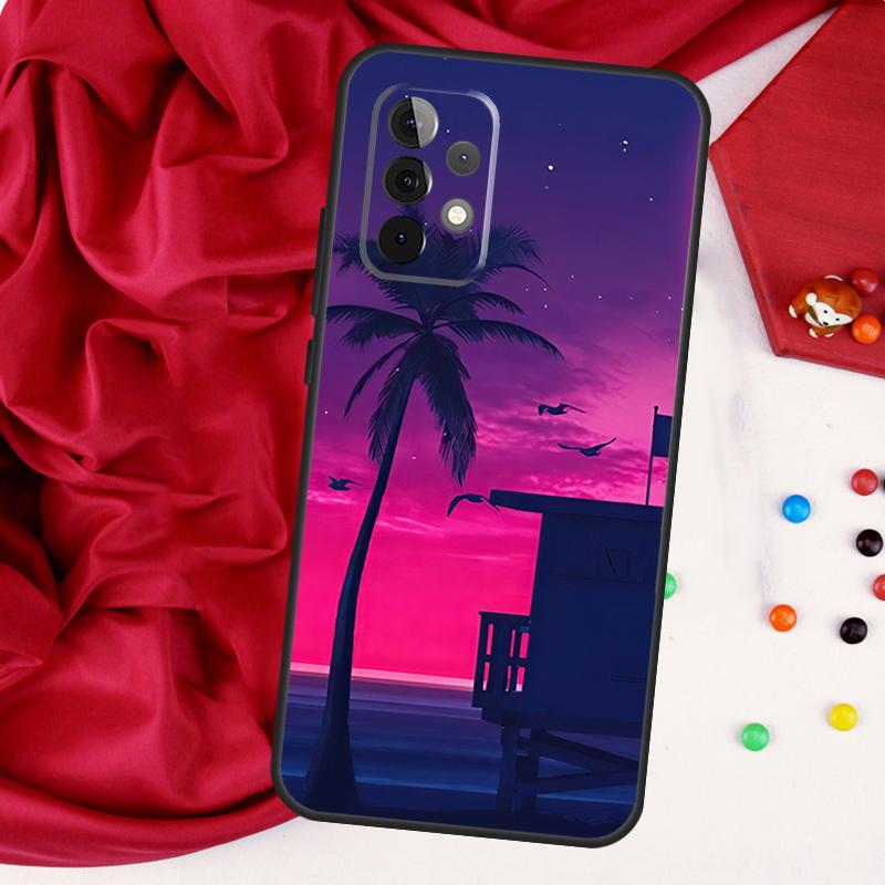 80s Retrowave Neon Palms Tree For Samsung Galaxy A56 A36 A26 A16 A05 A06 A22 A32 A52 A54 A34 A14 A55 A15 A53 A33 A35 Case