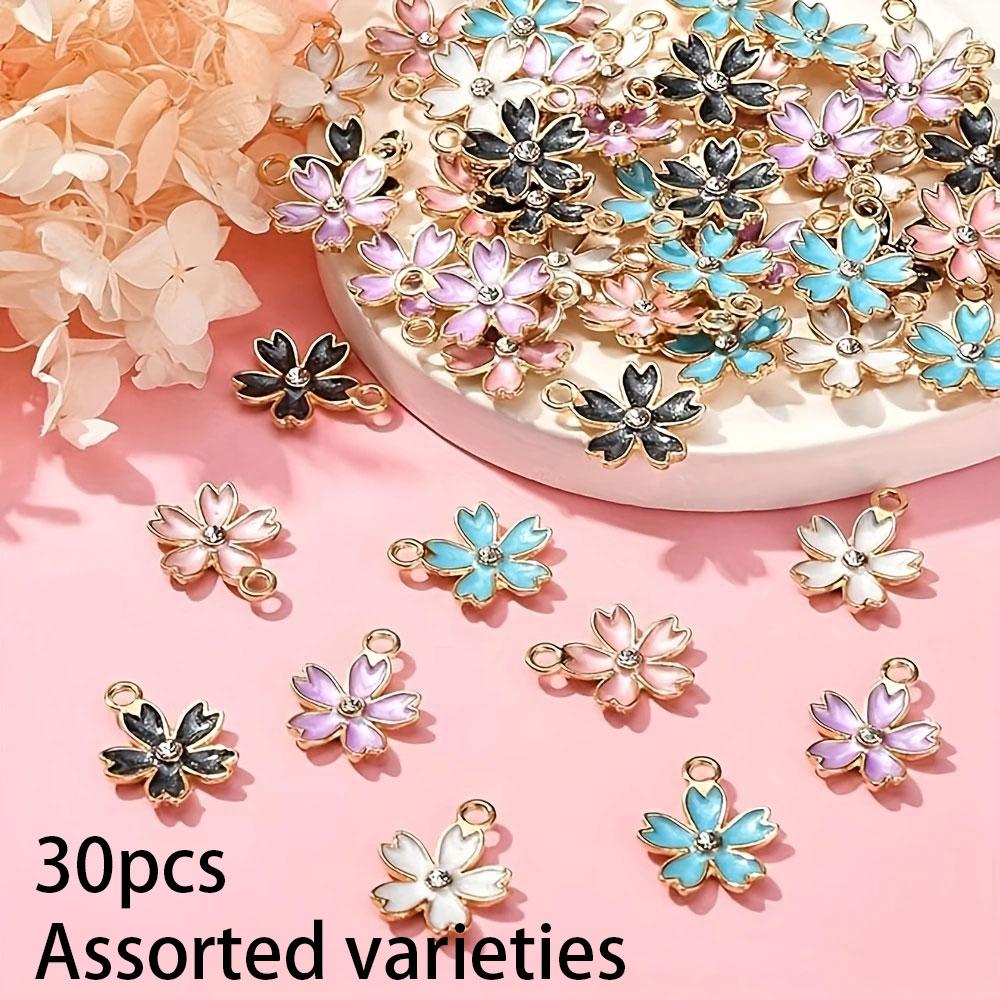 10/20/30pcs enamel alloy cherry blossom pendant earrings bracelets necklaces jewelry making and DIY crafts