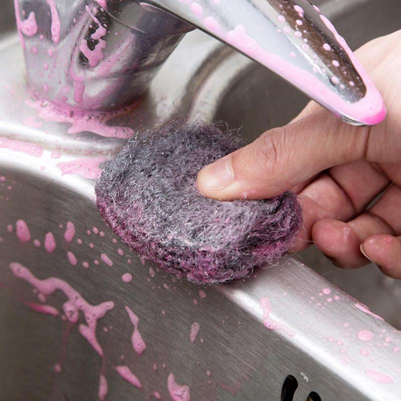 10Pcs/set Steel Wool Soap Scrubber With steel wool Household Cleaning Sponges For Cleaning Dishes Pots Pans Grills
