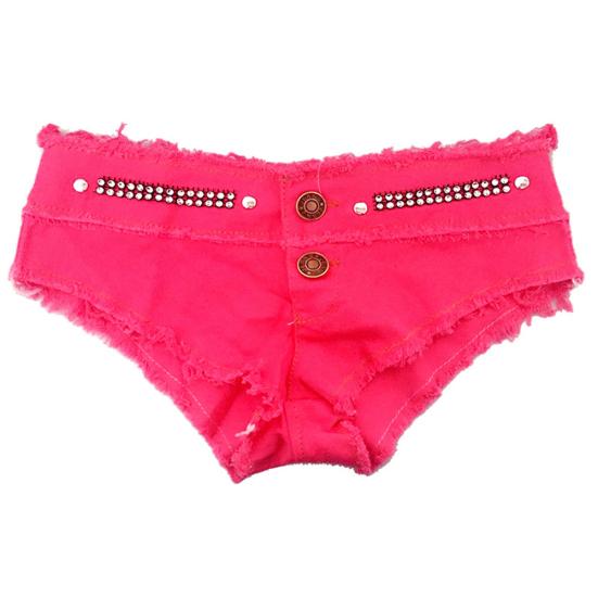 Sexy Women Summer Candy Color Low Waist Jeans Shorts Fringe Denim Hot Pants