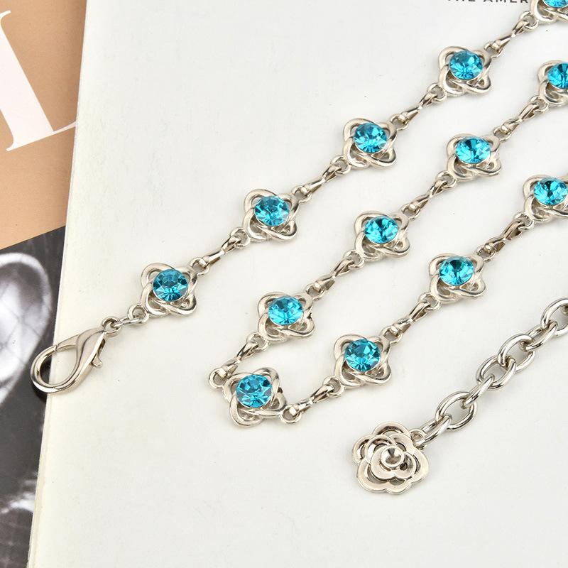 European and American Fashionable Blue Rhinestone Waist Chain for Women Simple Matching Dress Decorative Metal Waist Chain for Women