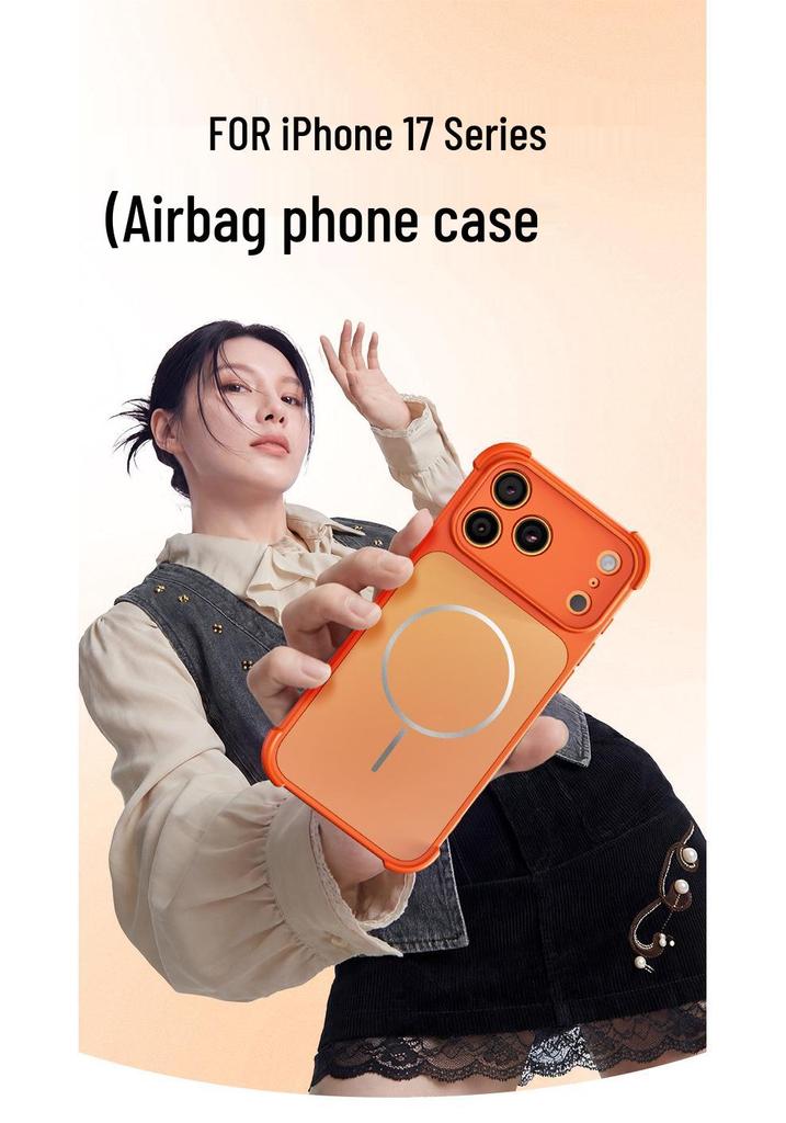 Magnetic iPhone 17 Pro Max Case with Square Airbag Anti-Fall & Integrated Lens Protector