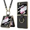 Luxury Plating Leather Shoulder Strap Case For Samsung Galaxy Z Flip 6 Screen Glass Ring Holder Cover For Galaxy Z Flip 5 Cases
