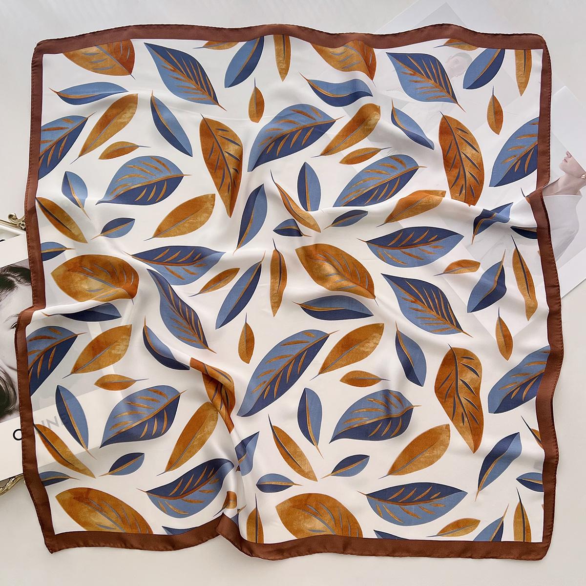 

Светло-кофейный золотистые листья имитация шелка шелковый платок весенняя женственность простой квадратный платок декоративный завязанный сумка повязка на голову маленький платок 66cm