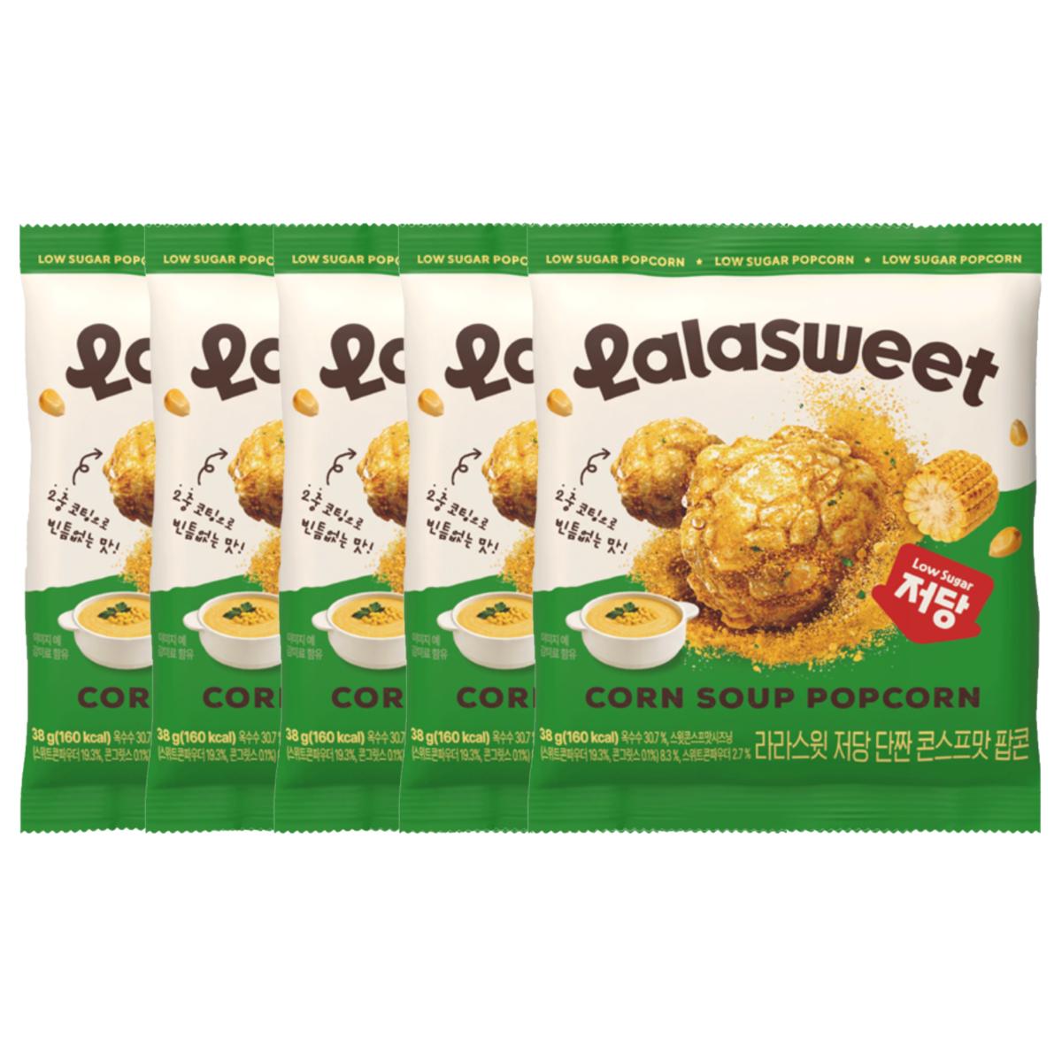 Lalasweet Low Sugar Popcorn Sweet & Savory Corn Soup Flavor Snack 190g (38g x 5 Packs)