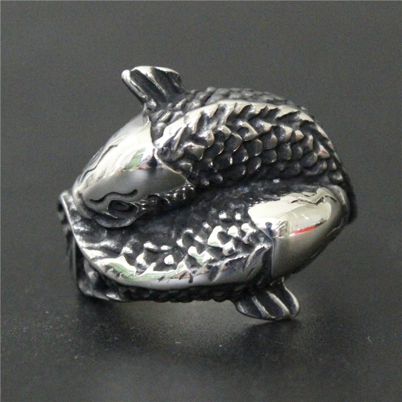 3pc/lot  Newest Design Double Fish Cool Ring 316L Stainless Steel Jewelry Band Party Lucky Fish Ring 7
