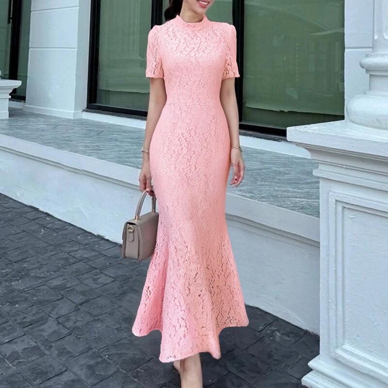 

ZANZEA Элегантное кружевное платье пэчворк с подолом «рыбий хвост», повседневное женское платье с коротким рукавом 5XL розовый