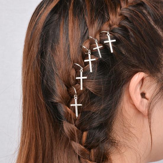 5/10Pcs Punk Women Hip-Hop Braid Hand Cross Shell Leaf Ring Hair Clips Accessory