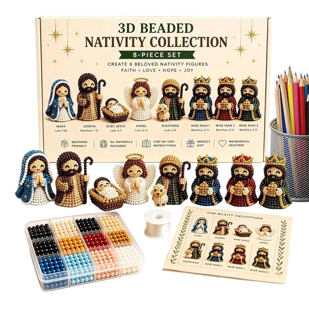 Nativity Bead Craft Kit 3D Figurines Decor Christmas for Men Women Adults Family Friends Holidays Gift Party Home Event Day