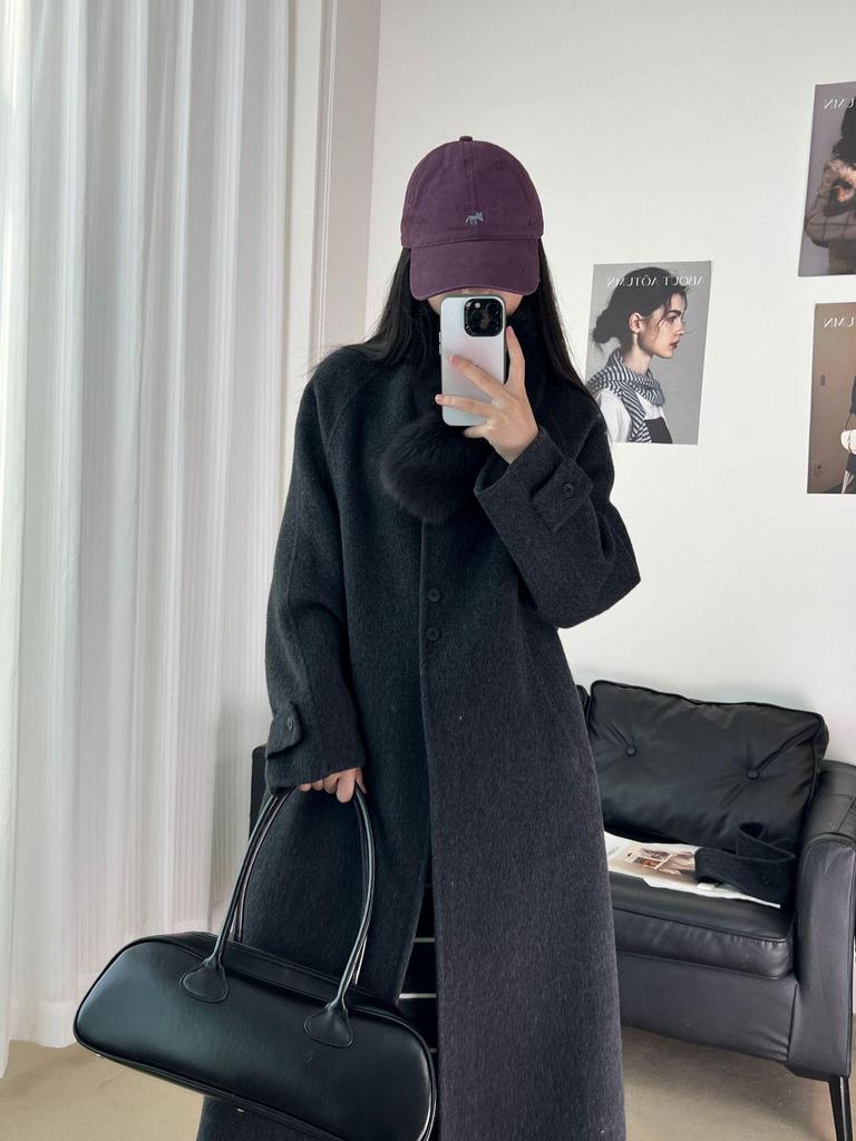 Ning Style Fox Fur & Wool Women's Mid-Length Coat - Soft Fluff, Quiet Beauty, Double-Sided for Autumn/Winter