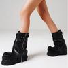 Doratasia Fashion Women Fold Over Boots Chunky High Heels Mid Calf Platform Punk Gothic Fashion Metallic Motorcycle Shoes Woman