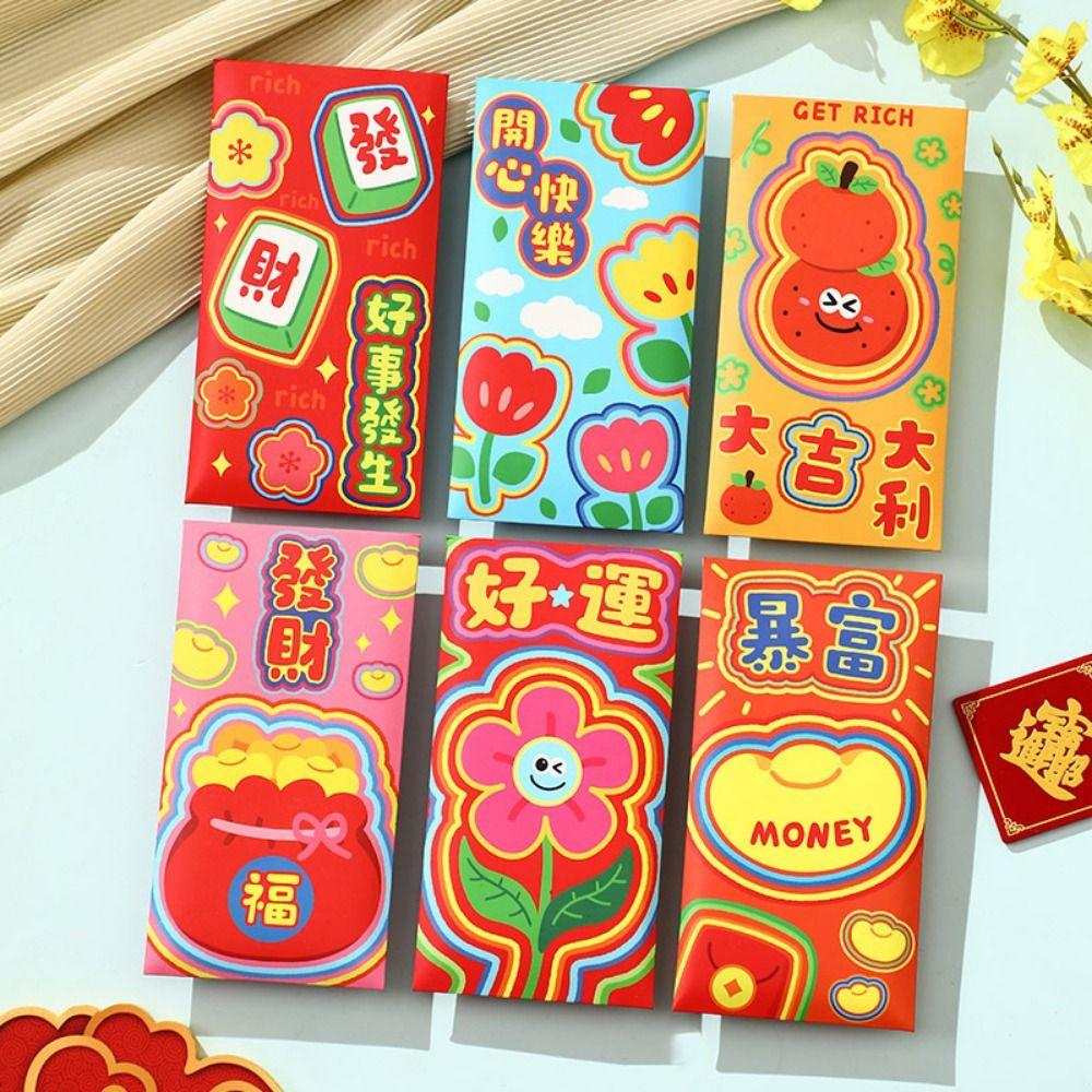 6Pcs Chinese Style 2026 Horse Year Red Envelope Paper Lucky Money Bag Red Pocket Birthday Gift
