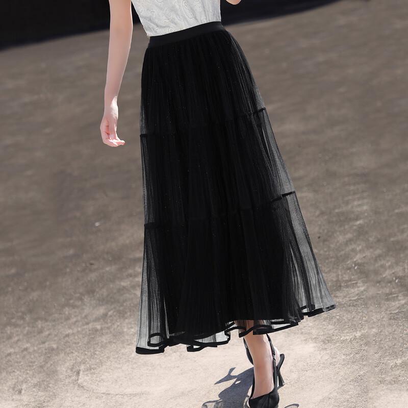 Women s French Style Sequin Mesh A-Line Midi Skirt S