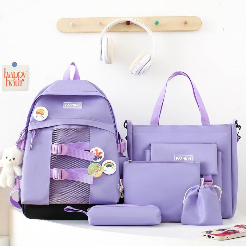 Stylish Versatile Unisex Backpack Set For Students With Durable Nylon Material In Multiple Colors