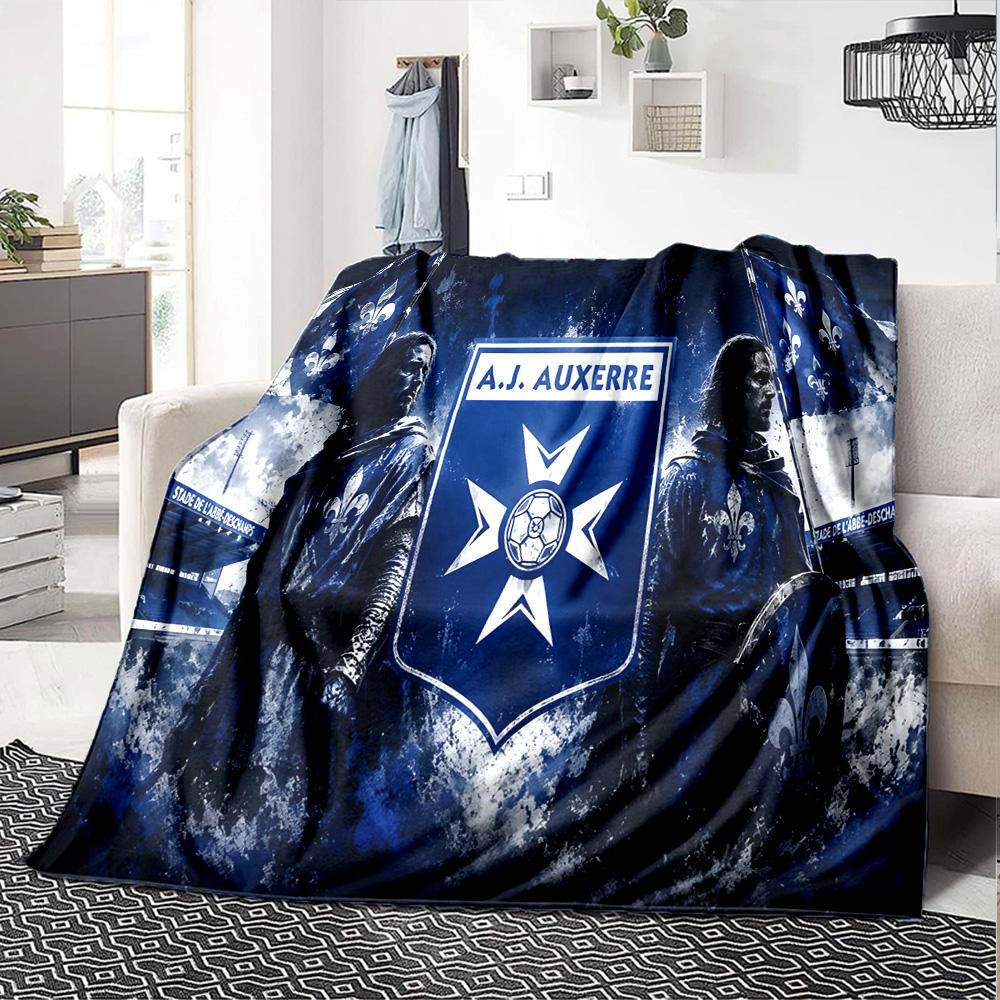 Aj Auxerre Football Club Flannel Blanket, Soft Polyester, Modern Design, All-Season for Camping, Travel, Gifts for holidays or birthdays
