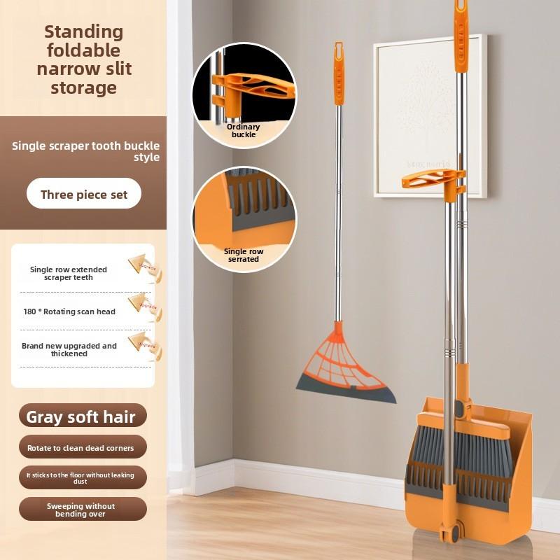 Plastic Cleaning Broom And Dustpan Set With Durable Nonstick Head For Household And Commercial