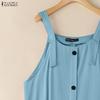 ZANZEA Women Casual Sqaure Collar Loose Sleeveless Straps Dress