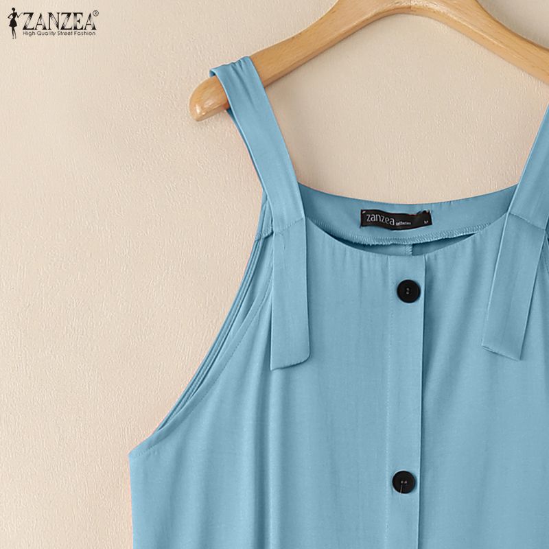 ZANZEA Women Casual Sqaure Collar Loose Sleeveless Straps Dress