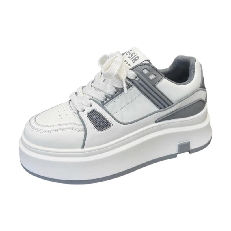 Lace-up thick-soled heightening little white shoes for women's 2025 spring new European small muffin shoes sports and leisure board shoes