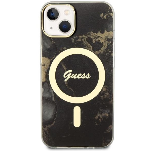 Etui do iPhone 14 Plus Guess Golden Marble MagSafe Czarne